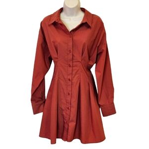 ASOS Rust Red Long Sleeve Button-Front Shirt Dress
